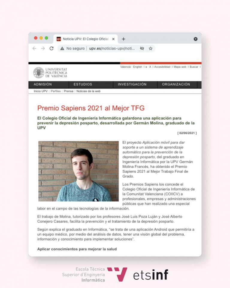 Germán Molina, Premio Sapiens 2021 al Mejor Trabajo Fin de Grado