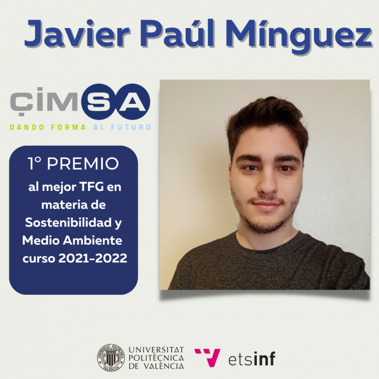 (Español) El alumno Javier Paúl Mínguez, primer premio mejor TFM del Aula CIMSA Sostenibilidad